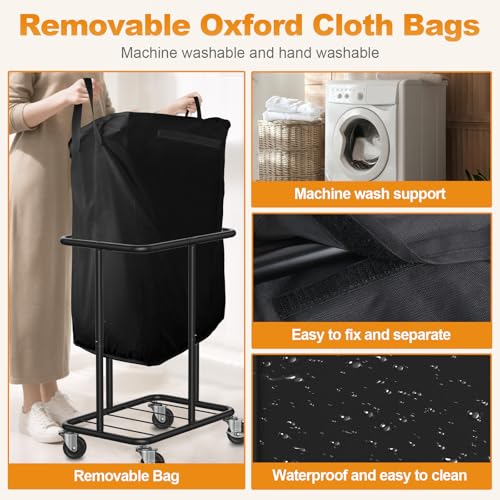 Hodonas Laundry Basket with Wheels, Rolling Laundry Hamper, 46 Gallons (170L), Removable and Machine Washable Liner, Steel Frame, Large Laundry Cart for Laundry Room, Bedroom, Bathroom, Dorm - Black by Hodonas - Used condition - Image 4