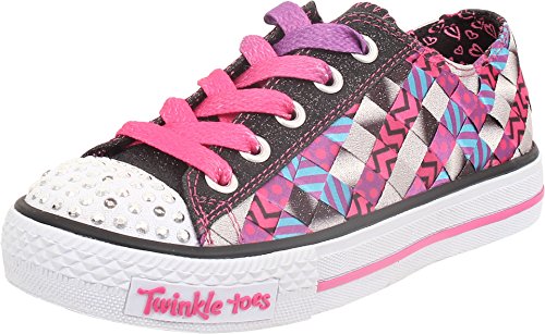 Skechers Girls Twinkle Toes Shuffles Jumpstarts,Black/Hot Pink,US 1.5 M2