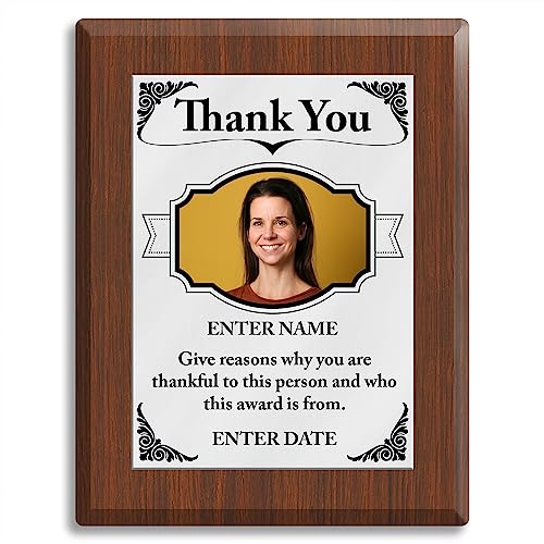 Personalized Thank You Award Plaque - Full Color Printing - Add Your Own Text & Photo Upload - Available In 9 Sizes - 3 Board Types - Silver or Gold Metal (7" x 9")