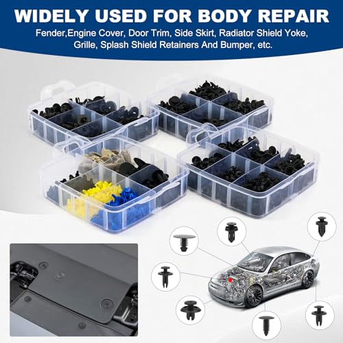 Image of CAREWAL 650pcs Push-Type Retainer Clips, Bumper Fender Nylon Rivets of 22 Most Popular Sizes and 5 Fastener Removers for Toyota GM Ford Honda Acura Chrysler