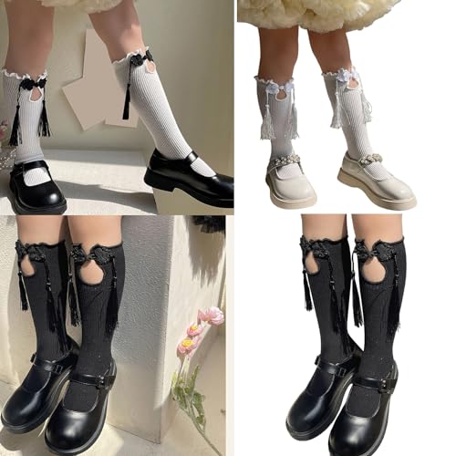 Sock,Chinese Knotting Socks for Kids Socks NonSlip Stretchy Fringed Trim Knee Highs Socks Girl Dancing Dress Socks2
