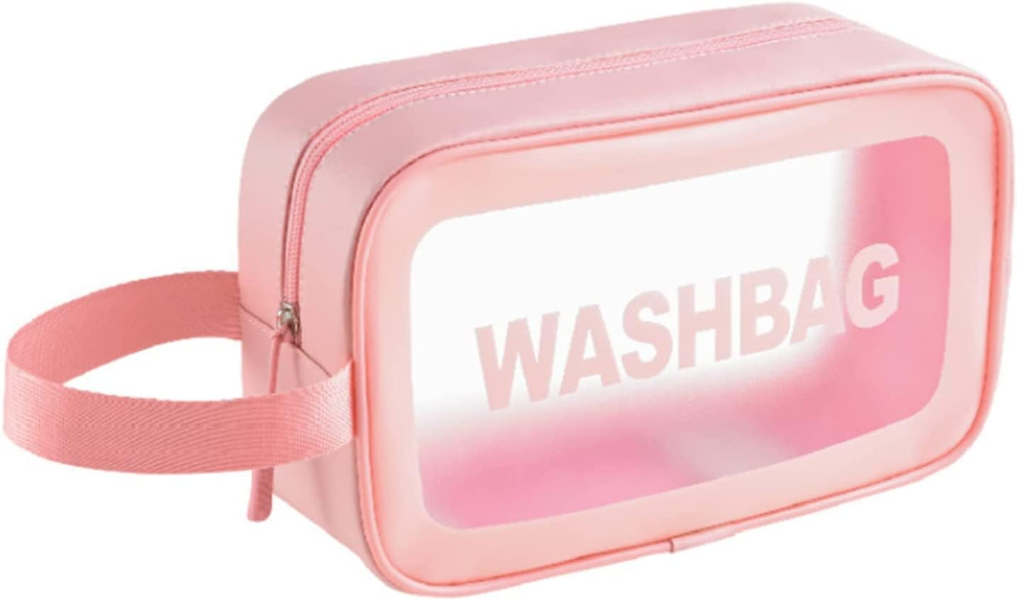 PAVILONN Wash Bag Travel Kit Cosmetic Storage Pouch | Waterproof Translucent Makeup Brush Organizer Toiletry Kit | Portable Bathroom Gym Travel Bag Unisex Grooming Mini Size 21X13X7 (Pink)-image-20
