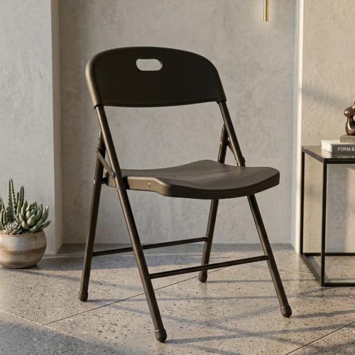 Image of MRC Metal Folding Chair Seat Upholstered Leatherette for Space-Saving Design for Home, Office, and Dorm Rooms Kitchen,Work,Sturdy,Garden (1, Curve Folding Black)