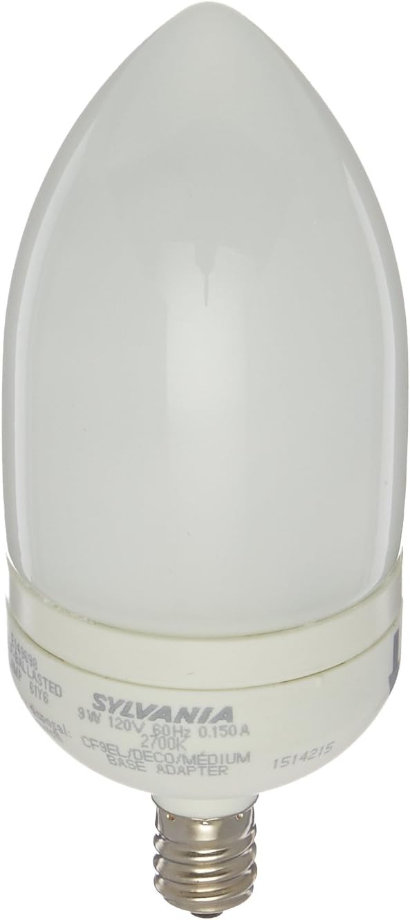 Sylvania 25986 9-Watt Compact Fluorescent B10 Light, 2 Pack