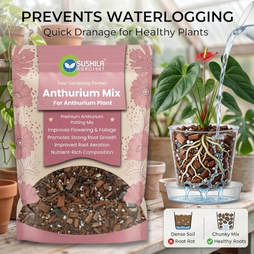 Image of Anthurium Potting Mix 1 KG | 4-in-1 Ready-to-Use Cocopeat & Perlite Soil Blend with Organic Manure Plant Food | Indoor Aroid & Climber Potting Mix for Drainage, Moisture-Retention