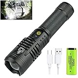 90000 Lumens Rechargeable LED Flashlight,5 Modes Adjustable Focus High Lumens Tactical Flashlights with 5000mAh 26650 Rechargeable battery