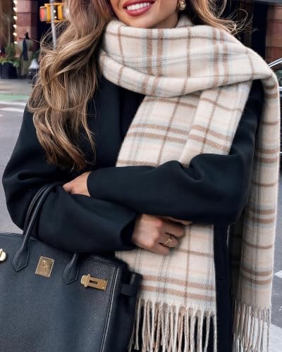Tavaleu Winter Scarf for Women Cashmere Feel Oversized Plaid Scarfs - image 6
