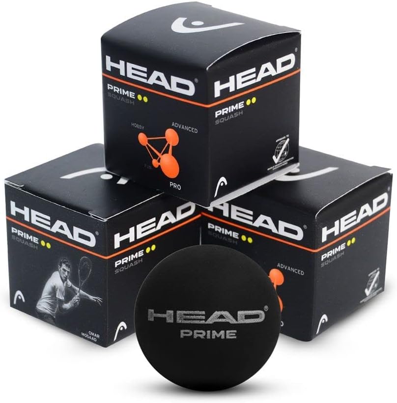 HEAD Prime Double Dot Squash Ball | Color: Black | Size: Standard | Material: Rubber | Pack of 3 | For Unisex | Lightweight | Practice Ball | High Quality | High control level | Long Durability