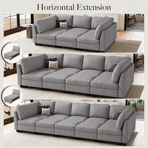 Image of Belffin Modular Cloud Sleeper Sofa Bed with Deep Seat Cloud Sectional Couches for Living Room. Light Grey Couch
