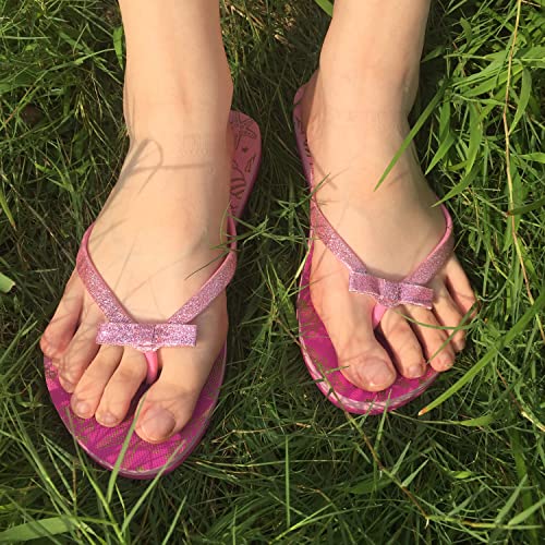 Ataiwee Girl's Flip Flops, Kids Thong Colorful Pink Printed Beach Poolside Slide Shoes For Little Kid/Big Kid.(2005001-2207,Gd/Ss,13) #TOP3