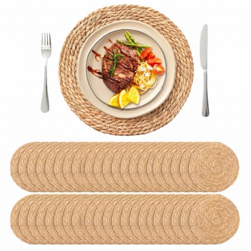 13.8'' Round Woven Placemats Set of 40, Boho Wicker Chargers, Terrekraft