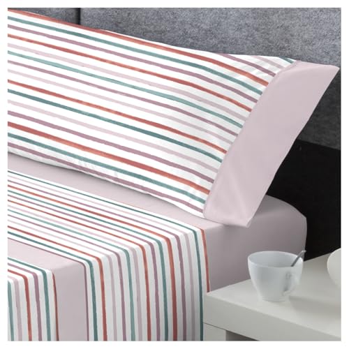 DECASATEXTIL – Juego de sábanas Cama- 3 Piezas – Diferenctes diseños - 48% Algodón, 144Hilos -Oeko-Tex® – Sabana Bajera, encimera y Funda Almohada - Cama 90cm - Travis Viole Ice