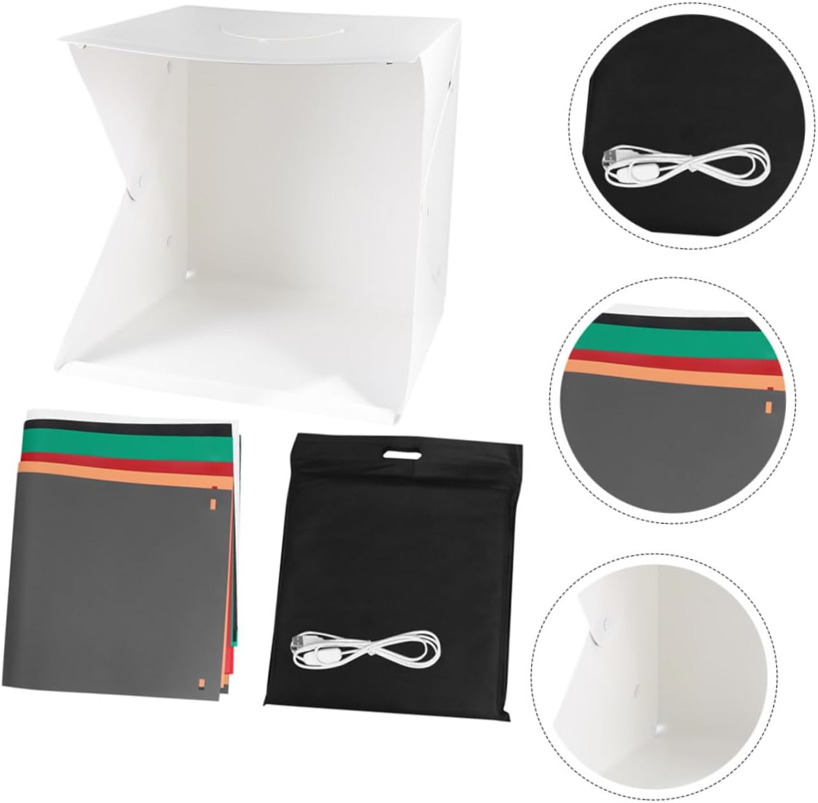 Vaguelly 40cm Portable Mini Photo Box Photography Backdrop Tent with Adjustable LED Lighting and 6-Color Foldable Backgrounds for Product Studio Shooting