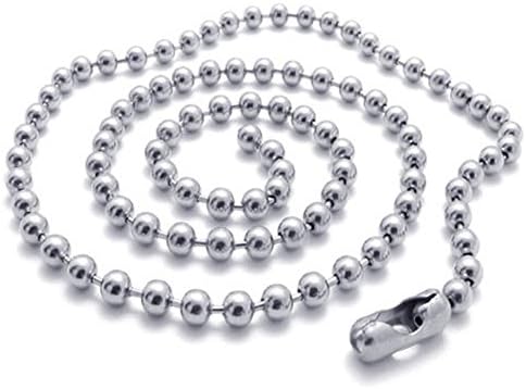 TEMEGO Jewelry Mens Stainless Steel Necklace Classic Bead Ball Chain Necklace, Silver, 1.5mm, 22 inch