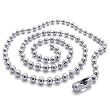 TEMEGO Jewelry Mens Stainless Steel Necklace Classic Bead Ball Chain Necklace, Silver, 1.5mm, 22 inc