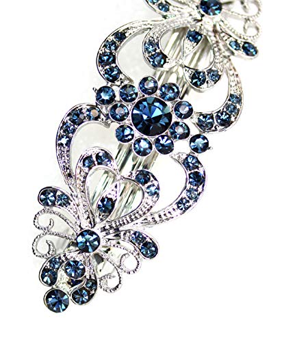 Faship Gorgeous Navy Blue Crystal Hearts And Floral Hair Barrette #TOP5