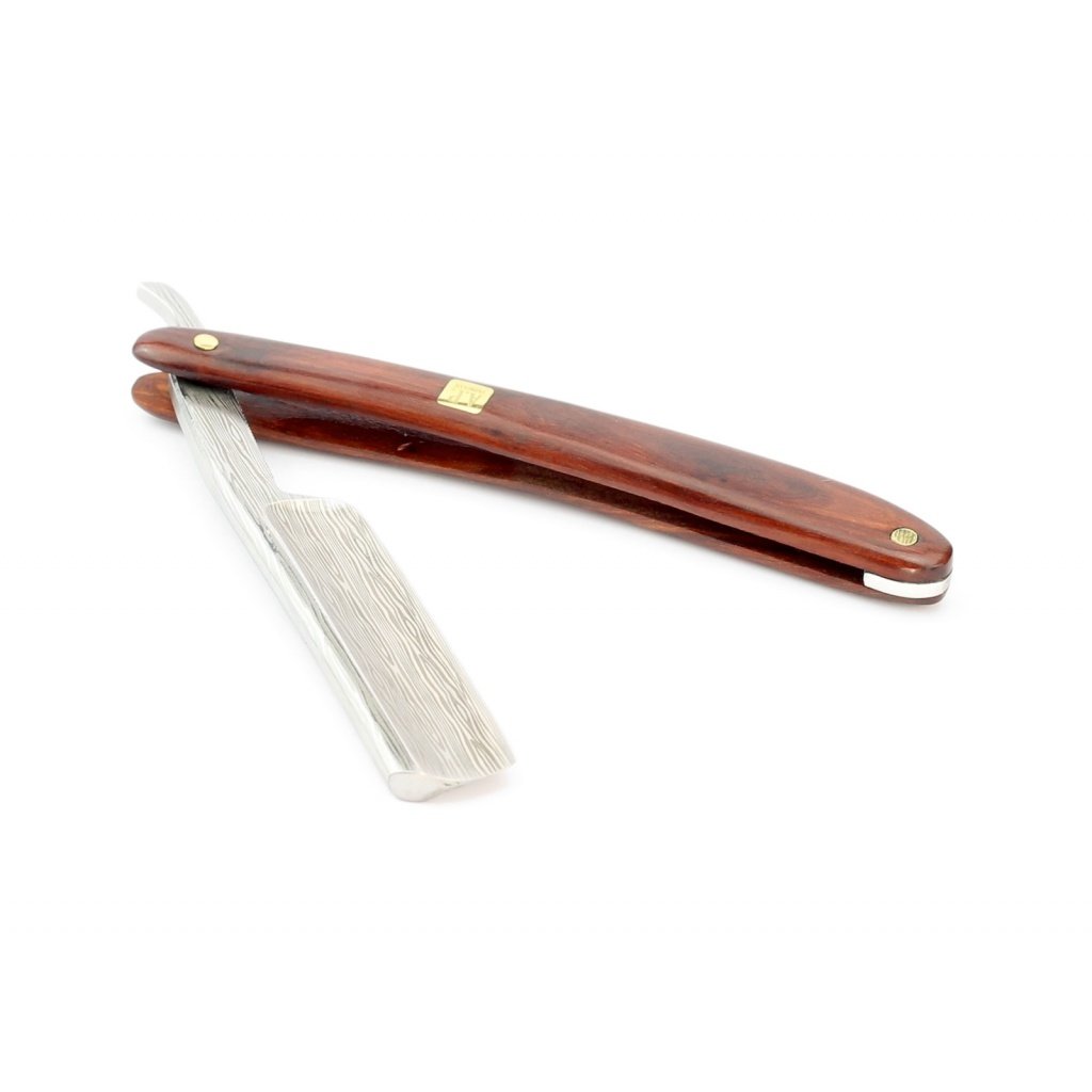 Luxus 7/8" Rasiermesser mit Damast-Klinge und Mahagoni Holzgriff (inkl. Rasierseife, Rasierpinsel, Streichriemen) Geschenke für Männer - Geschenkset