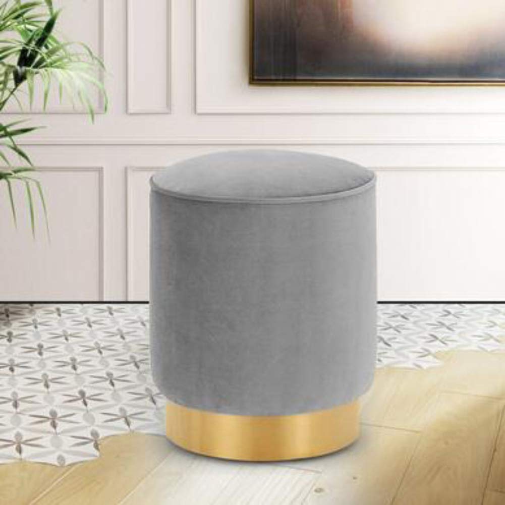 Pouf rond en tissu nordique gris, tabouret à langer élégant avec socle en métal pour salon