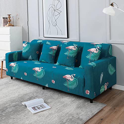 Image of HOKIPO 95% Polyester, 5% Spandex Stretchable Elastic Cover for Sofa 4 Seater, Teal Feather (AR-4096-D5)