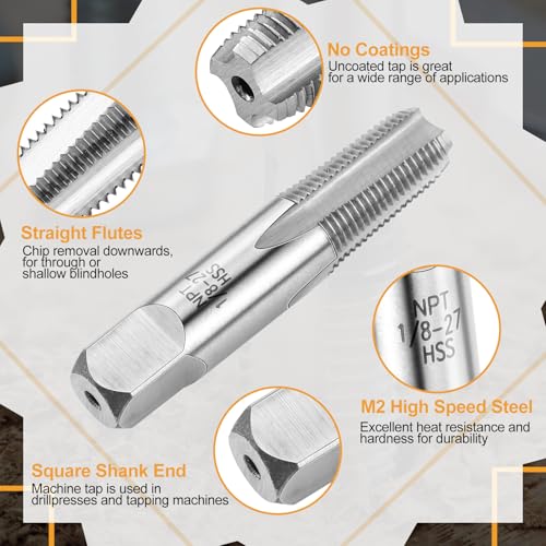 Image of MorningRo 1 /8-27 Npt Tap 21 /64 Drill Bit High Speed Steel Tap Drill Bit Set | M2(6542) High Speed Steel Tap, Accurate Threads, Assorted Plumbers Mechanics, DIY Thread Cutting Tools