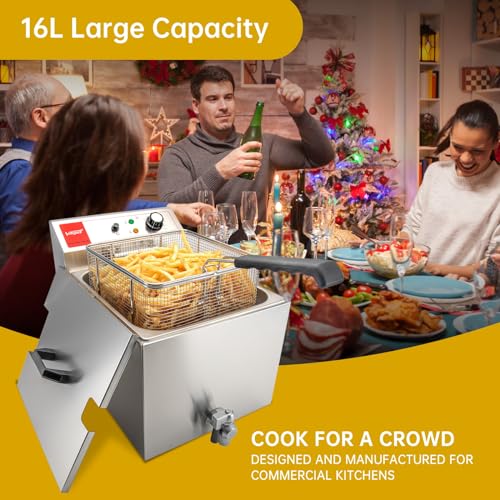 Valgus Professionelle elektrische Fritteuse aus Edelstahl 3300W 16L Großraum-Küchen-Fritteuse mit Korb und Deckel, Ablaufsystem – Bild 5