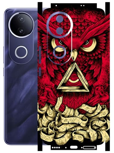 Image of AtOdds - Full Body Back Screen Guard Protector Film - Lamination Wrap Skin Sticker Compatible with VIVO T4R (5G) | Scratchproof Matte Finish (Design - Red Owl)