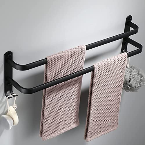 Toallero doble negro de aluminio de 60cm con ganchos para pared 3