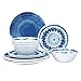12-częściowy zestaw zastawy stołowej z melaminy - do użytku na zewnątrz / wewnątrz, nietłukący, lekki, bez BPA, serwis dla 4 osób, nowoczesny niebieski wzór