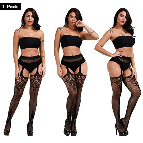 DRESHOW Fishnet Suspender Pantyhose Stockings Hight Waist Tights Thigh High Pantyhose4