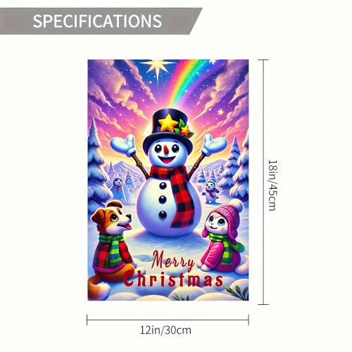 Image of BlissYard Christmas Snowman Garden Flag 12x18 Inch Winter Holiday Scene with Colorful Sky Cute Snowman Friends Festive Outdoor Yard Banner for Home Lawn Porch Patio Seasonal Welcome Decor