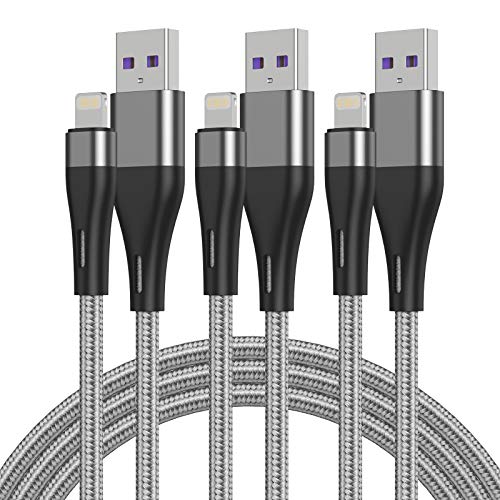 3Pack iPhone Charger Cable 3ft,MFi Certified-Lightning Cables,Data Sync Fast iPhone USB Charging Cord 3 Foot Compatible with iPhone11 Pro Max/X/XS/XR/XS Max/8/7/6/5S/SE/Plus iPad(Silver)