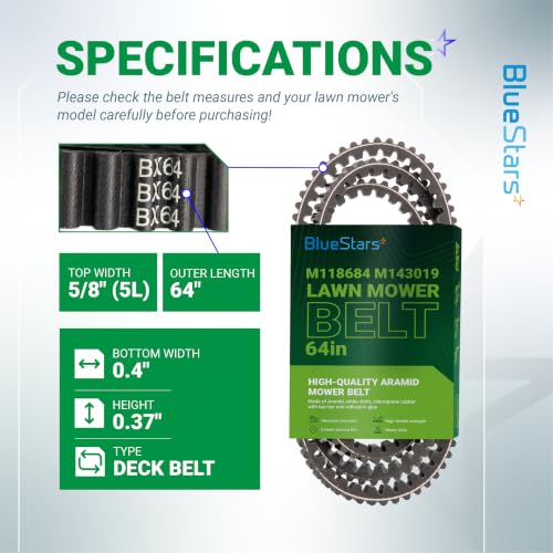 Image of BlueStars M118684 M143019 M144677 Mower Deck Belt Cogged Belt 5 /8 inch x 64 inch