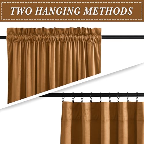 Image of RYB HOME Velvet Blackout Curtains 80 inches for Doorway French Door | Sunlight & UV Heat Blocking, Luxurious, Rod Pocket Drapes, Living Room Laundry Room, Bronze, W52 x L80, 2 Panels
