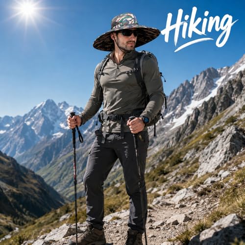 Image of HUAMULAN Wide Brim Sun Hats Men and Women Bucket Safari Fishing Hat for Hiking Garden Lawn Work Camping Outdoor
