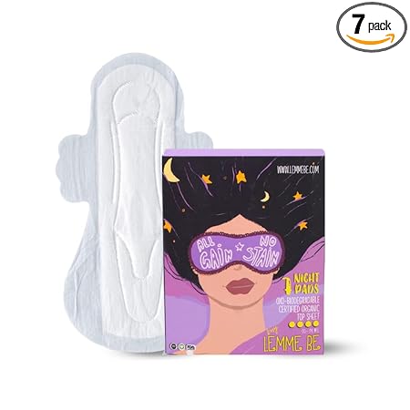 Lemme Be 100% Organic Cotton Sanitary Night Pads | Oxo Biodegradable | Rash Free Sanitary Napkins | Teen Night Pads | 7 Count (Pack Of 1)