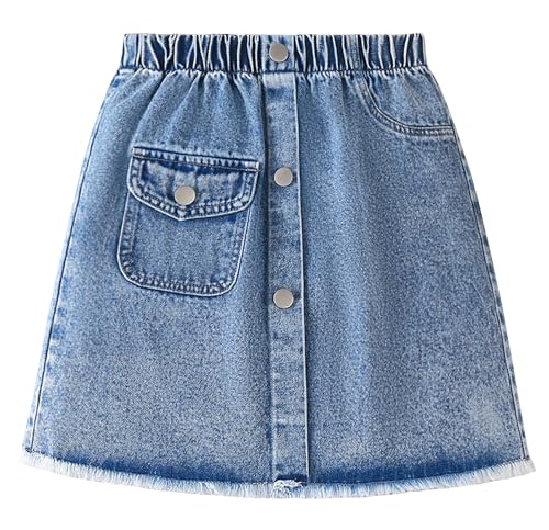 Image of SEAUR Girl Denim Skirt A Line Short Skirts High Waisted Summer Cargo Skirt Elastic Waist