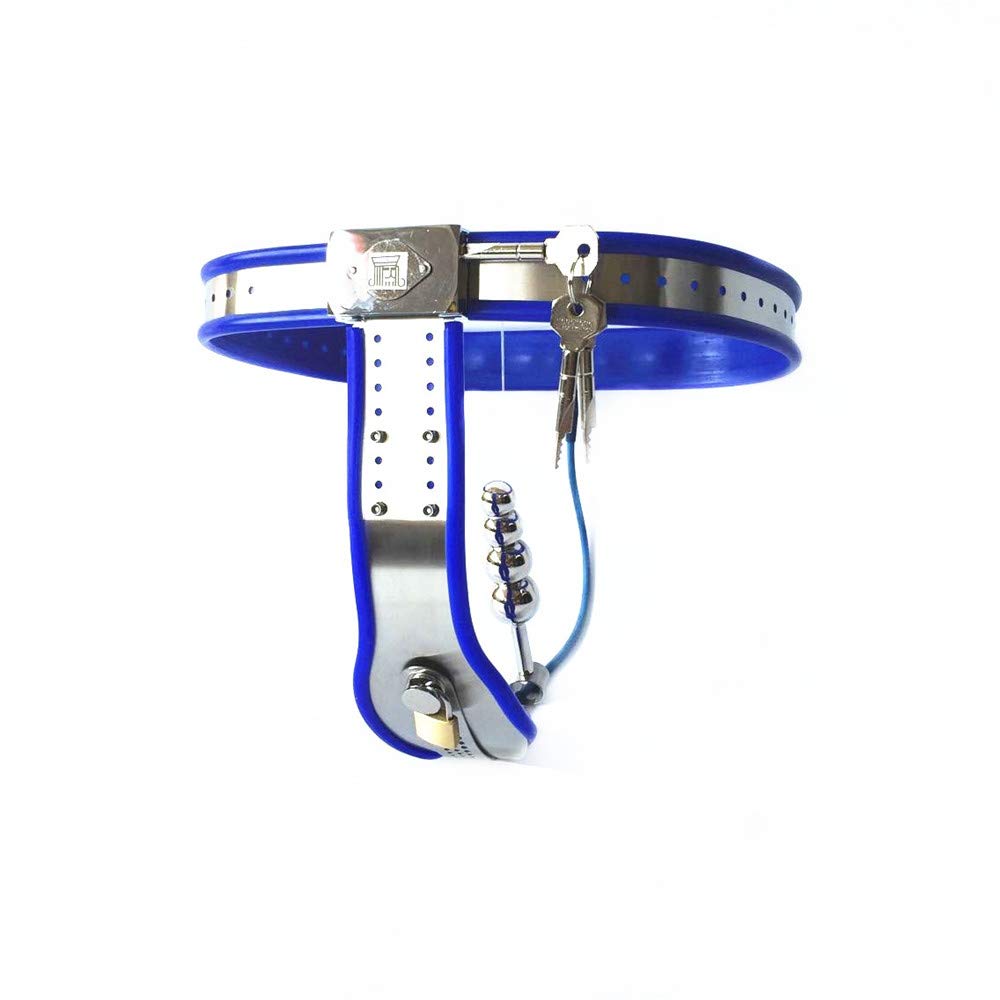 BDSM Cintura di castità invisibile in acciaio inossidabile Donna con metallo 4 sfere Plug anale Tipo T Castità Bondage Mutandine Intimo Cintura di castità Giocattoli sessuali for donne(Blue Bla