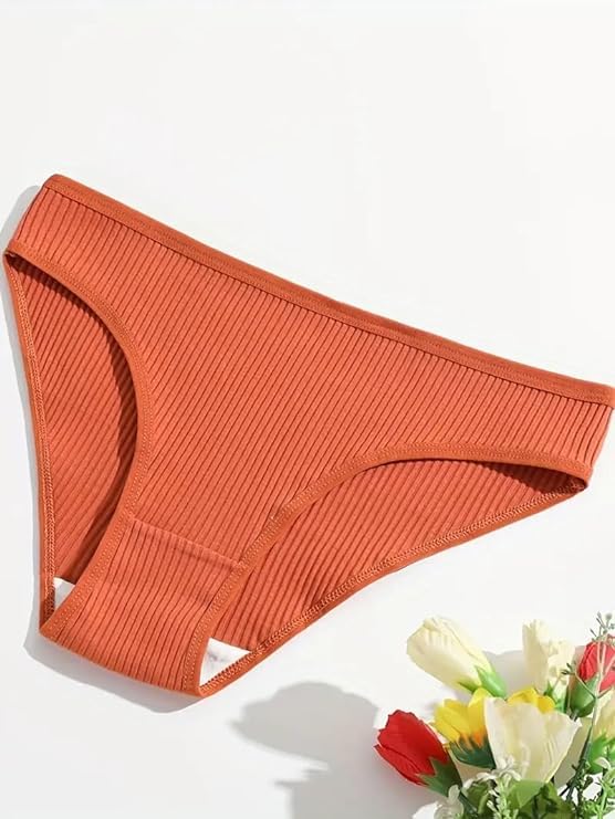 Image of Culture FlossyPack of 5pcs Solid Ribbed Bikini Panties, Comfy & Breathable Stretchy Intimates Panties, Women's Lingerie & Underwear