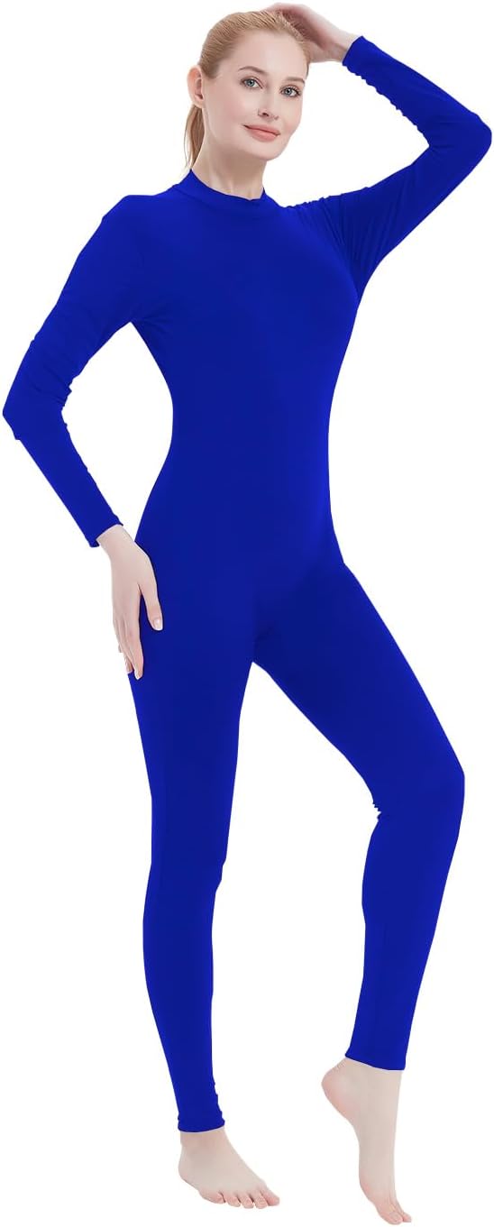 Women Unitard Dance Bodysuit High Neck Turtleneck Jumpsuit Dancer Leotard Full Body Suits Long Sleeves One Piece