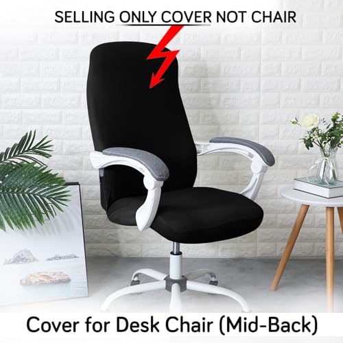Image of HOKIPO 'SereneSolids' 140 GSM Office Chair Cover for Desk Chair (Mid-Back) - 140 GSM Stretch Fabric - Washable, Durable & Anti-Slip - Fits Mid-Back Office Chairs, Black (AR-5221-BLK-M)