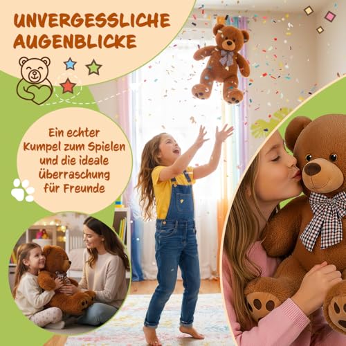monzana® Teddybär L - XXXL 50-175cm Weiches Fell Schleife Tatzendruck Geschenk Plüschtier Kuscheltier Stofftier Riesen Teddy Bär