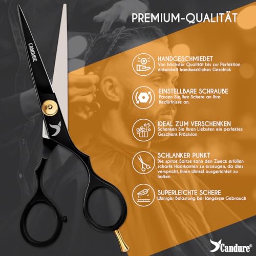 Candure Friseurschere met Kam & Leren Etui 6.5' – Haarschneideschere voor Professionele Kappers, Barbiers & Persoonlijk Gebruik voor Volwassenen en Kinderen (Zwart)