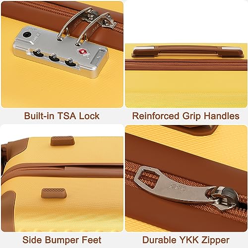 Kono Grande Valise 76cm Valise Soute En Abs Valise Rigide 4 Roulettes Valise De Voyage Avec Serrure Tsa Jaune