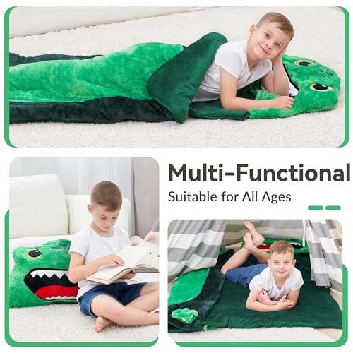 iPlay, iLearn Kids Dinosaur Sleeping Bag, Toddler Boys Dinos Nap Mat, Plush Animal Slumber Bag, 2 In 1 Daycare Preschool Kindergarten Birthday Gift Travel Sleepover for 3 4 5 6 7 8 10 12 Yr Child Teen by iPlay, iLearn - Image 5