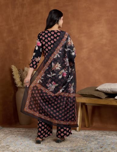Image of Amazon Brand - Myx Women's Rayon Printed Kurta Set | Regular Fit | with Palazzo & Dupatta (Available in Plus Sizes)