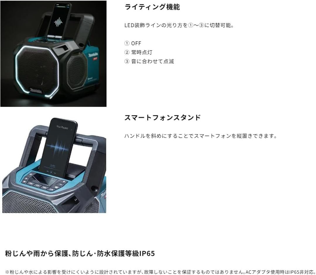 MAKITA マキタ MR014G 充電式 スピーカー 新品 ACアダプター マキタ（makita） 充電式スピーカー【MR014GZ】バッテリ・充電器別売
