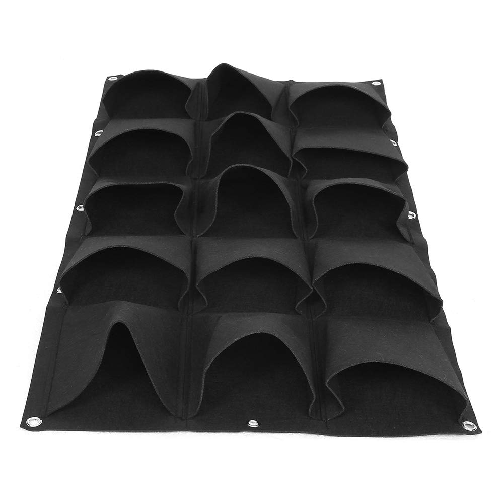 Bolsa de Cultivo de Plantas montada en la Pared Maceta de jardín Colgante Vertical para decoración Interior y Exterior, Color Negro(15 Pockets)