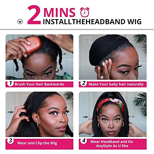 Image of WENYAN Deep Wave Headband Wig Human Hair 14 Inch Curly Glueless Wigs #1B | None Lace Front Half Wigs for Black Women,Brazilian Virgin Hair Wear and Go Wig,Machine Made,150% Density,Natural Color