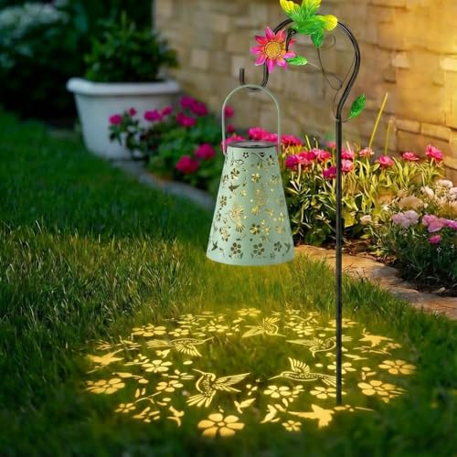 Décoration jardin suspendue : lanterne solaire effet floral