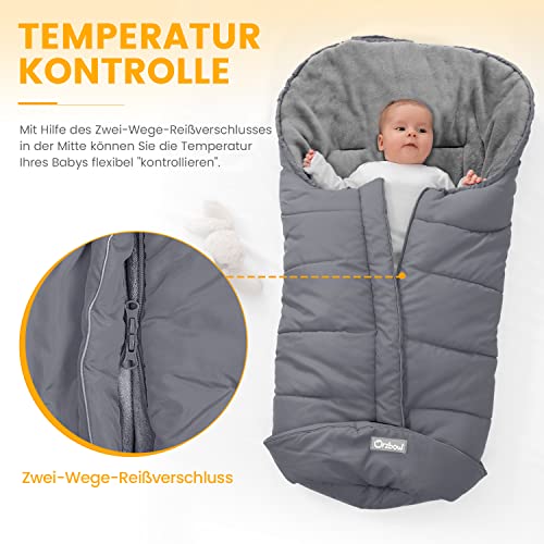 Orzbow Fußsack für Kinderwagen Buggy,Baby Fußsack Schlafsack,Babyfußsack für Babyschale,Winterfußsack mit Reißverschluss Waschbar Passend für Alle Kinderwagen (Grau,Groß)